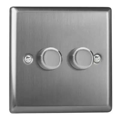 Read more on Varilight JTP252 | V-PRO 120w 2 Gang 2 Way Push-On/Off Rotary Leading & Trailing Edge Silent LED Dimmer, Brushed Steel