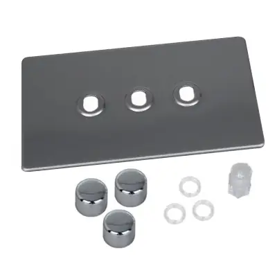 Read more on Varilight WDSD3S | 3 Gang Twin Plate Rotary Dimmer Matrix Kit, Screwless Brushed Steel