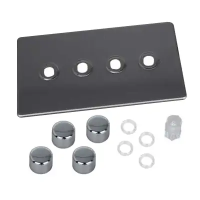 Read more on Varilight WDSD4S | 4 Gang Twin Plate Rotary Dimmer Matrix Kit, Screwless Brushed Steel