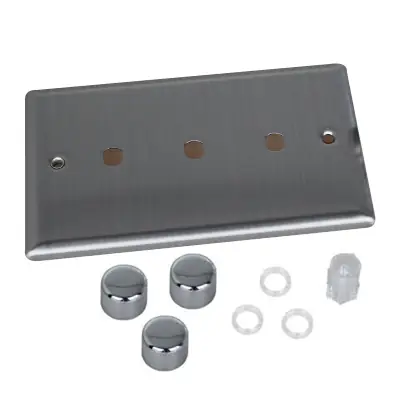 Read more on Varilight WTD3 | 3 Gang Twin Plate Rotary Dimmer Matrix Kit, Classic Brushed Steel