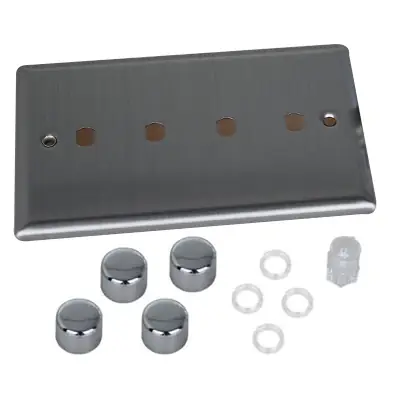 Read more on Varilight WTD4 | 4 Gang Twin Plate Rotary Dimmer Matrix Kit, Classic Brushed Steel