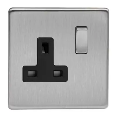 Read more on Varilight XDS4BS | 13A 1 Gang Double Pole Switched Socket with Black Inserts, Screwless Brushed Steel