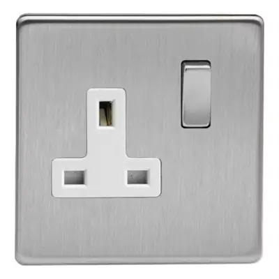Read more on Varilight XDS4WS | 13A 1 Gang Double Pole Switched Socket with White Inserts, Screwless Brushed Steel