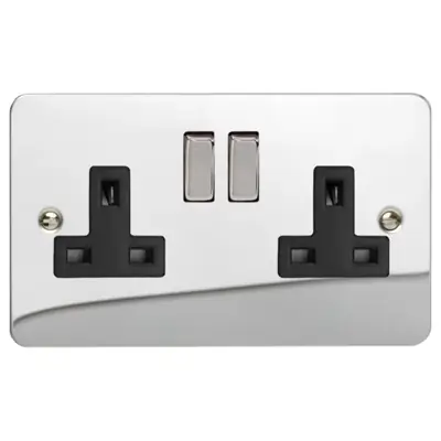 Read more on Varilight XFC5DB | 13A 2 Gang Double Pole Switched Socket with Black Inserts, Ultraflat Polished Chrome