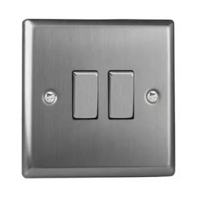 Read more on Varilight XT2D | 10A 2 Gang 1 or 2 Way Light Switch, Brushed Steel