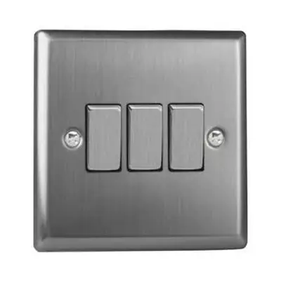 Read more on Varilight XT3D | 10A 3 Gang 1 or 2 Way Light Switch, Brushed Steel