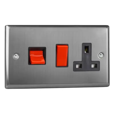 Read more on Varilight XT45PB | 45A Cooker Switch with 13A Double Pole Switched Socket Outlet, Brushed Steel with Black Insert and Red Rocker