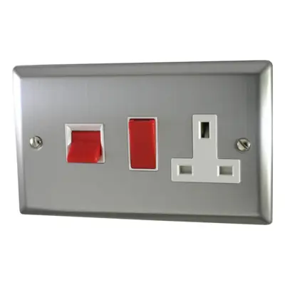 Read more on Varilight XT45PW | 45A Cooker Switch with 13A Double Pole Switched Socket Outlet, Brushed Steel with White Insert and Red Rocker