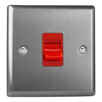 Read more on Varilight XT45S | 45A Single Plate Cooker Switch, Brushed Steel with Red Rocker