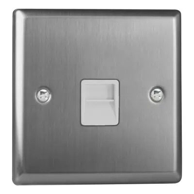 Read more on Varilight XTTSW | 1 Gang Telephone Slave Extension Socket, Brushed Steel - White