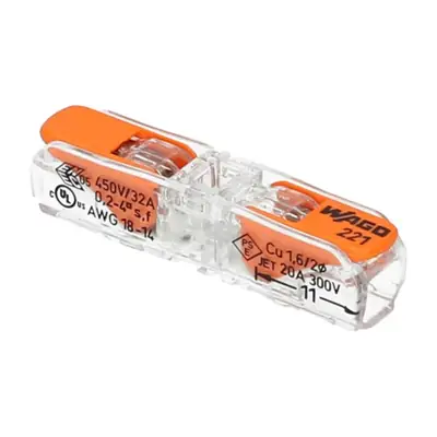 Read more on Wago 221-2411 | 32A 450V 4kV 0.2 - 4mm 2 Conductor Compact Inline Lever Connector for Junction Boxes, Transparent (Pack of 60)