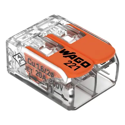 Read more on Wago 221-412 | 32A 2 Way Compact Lever Operated Cable Splicing Connector Terminal Block, Transparent (Pack of 100)