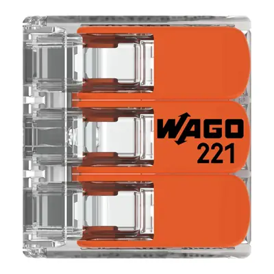 30911-3 Wago 221-413 | 32A 3 Way Compact Lever Operated Cable Splicing Connector Terminal Block, Transparent (Pack of 50)