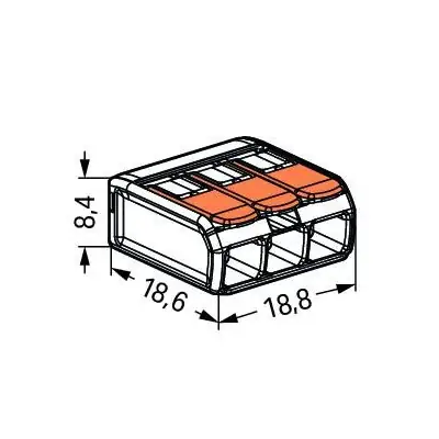 30911-4 Wago 221-413 | 32A 3 Way Compact Lever Operated Cable Splicing Connector Terminal Block, Transparent (Pack of 50)