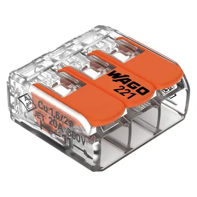 Read more on Wago 221-413 | 32A 3 Way Compact Lever Operated Cable Splicing Connector Terminal Block, Transparent (Pack of 50)