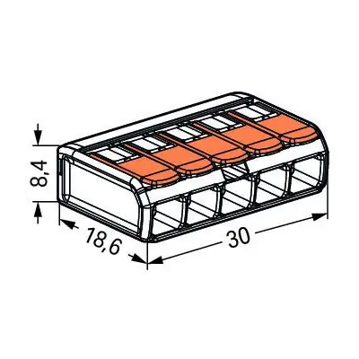 30912-4 Wago 221-415 | 32A 5 Way Compact Lever Operated Cable Splicing Connector Terminal Block, Transparent (Pack of 25)