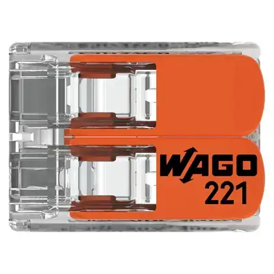 33114-4 Wago 221-612 | 41A 450V 4kV 0.5 - 6mm 2 Way Compact Lever Operated Cable Splicing Connector Terminal Block, Transparent (Pack of 50)