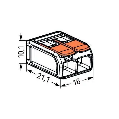 33114-5 Wago 221-612 | 41A 450V 4kV 0.5 - 6mm 2 Way Compact Lever Operated Cable Splicing Connector Terminal Block, Transparent (Pack of 50)