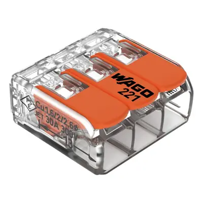 Read more on Wago 221-613 | 41A 3 Way Compact Lever Operated Cable Splicing Connector Terminal Block, Transparent (Pack of 30)