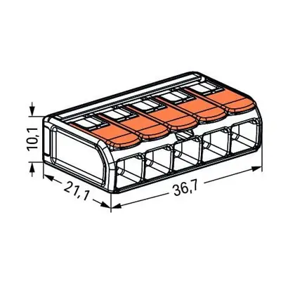 33115-5 Wago 221-615 | 41A 450V 4kV 0.5 - 6mm 5 Way Compact Lever Operated Cable Splicing Connector Terminal Block, Transparent (Pack of 15)