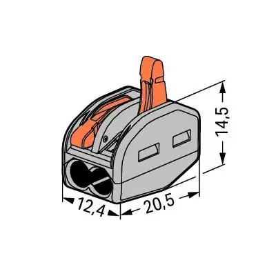 30914-2 Wago 222-412 | 32A 2 Way Compact Lever Operated Cable Splicing Connector Terminal Block, Grey (Pack of 50)