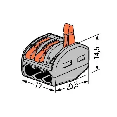 30915-2 Wago 222-413 | 32A 3 Way Compact Lever Operated Cable Splicing Connector Terminal Block, Grey (Pack of 50)