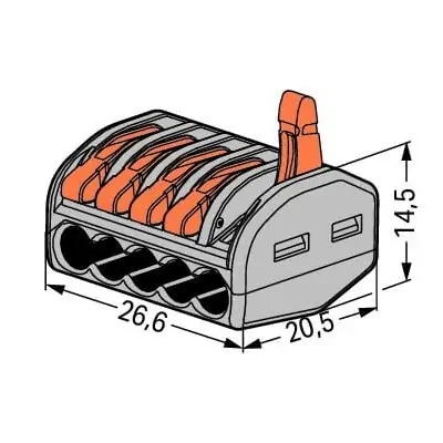30916-2 Wago 222-415 | 32A 5 Way Compact Lever Operated Cable Splicing Connector Terminal Block, Grey (Pack of 40)