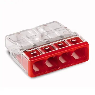 Read more on Wago 2273-204 | 24A 450V 4kV 0.5 - 2.5mm 4 Conductor Compact Push Wire Connector for Junction Boxes, Transparent/Red (Pack of 100)
