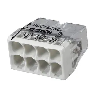 Read more on Wago 2273-208 | 24A 450V 4kV 0.5 - 2.5mm 8 Conductor Compact Push Wire Connector for Junction Boxes, Transparent/White (Pack of 50)